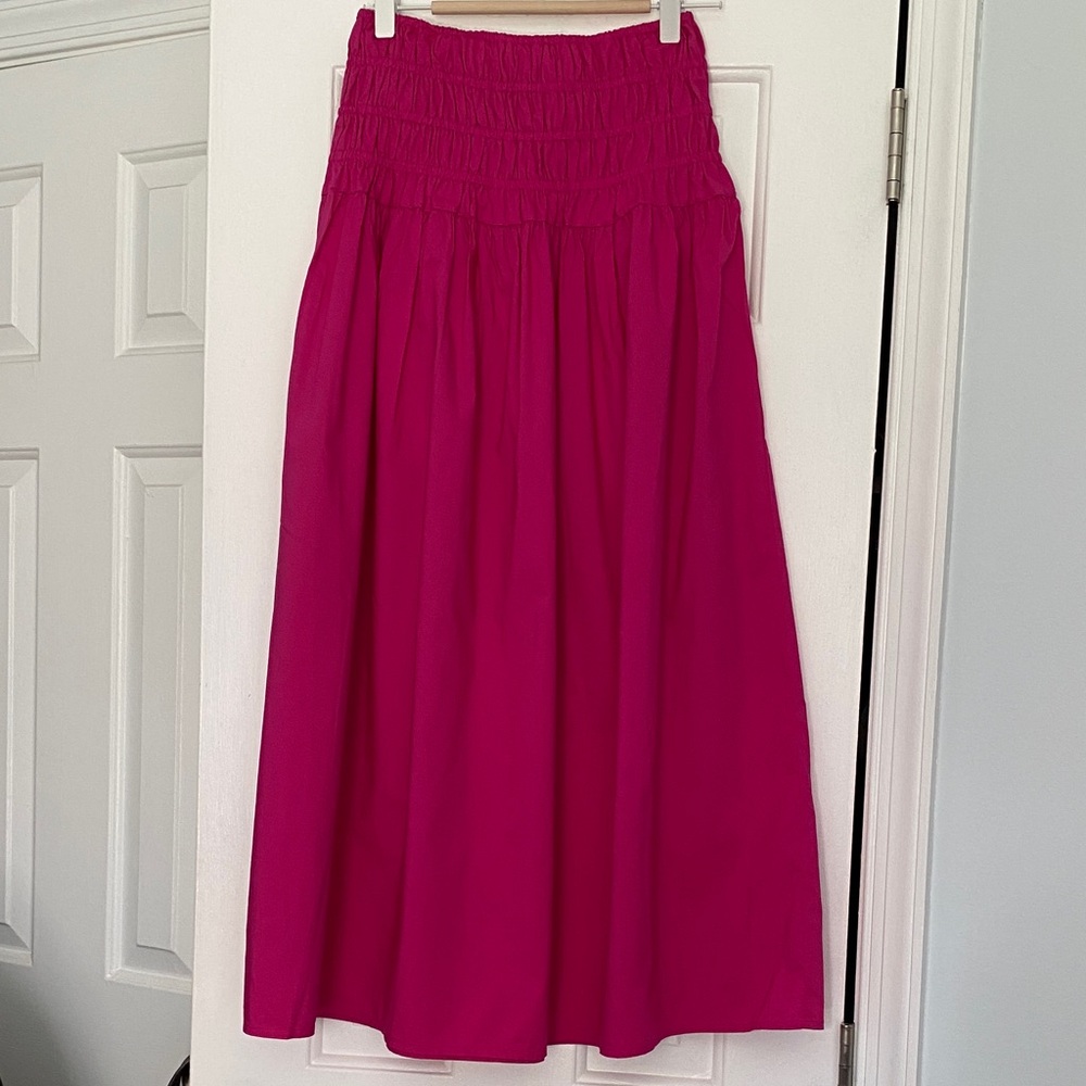 High-Waist Smocked Maxi Skirt in Fuchsia
